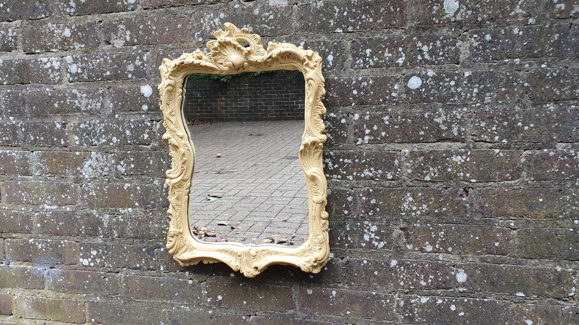Mirror Ornate Plaster and Wire Deep Cream Decorative Wall Mirror Vintage Retro 70’s