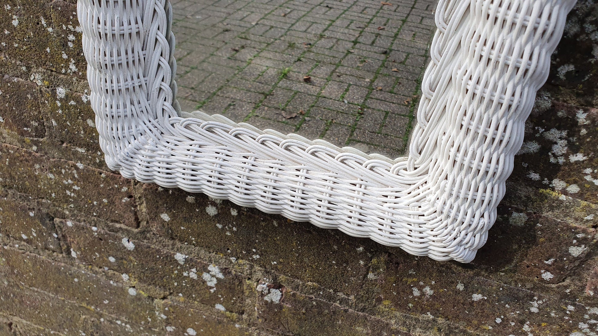 Arch Vintage Painted Wicker Wall Mirror in Farrow and Ball Wimborne White