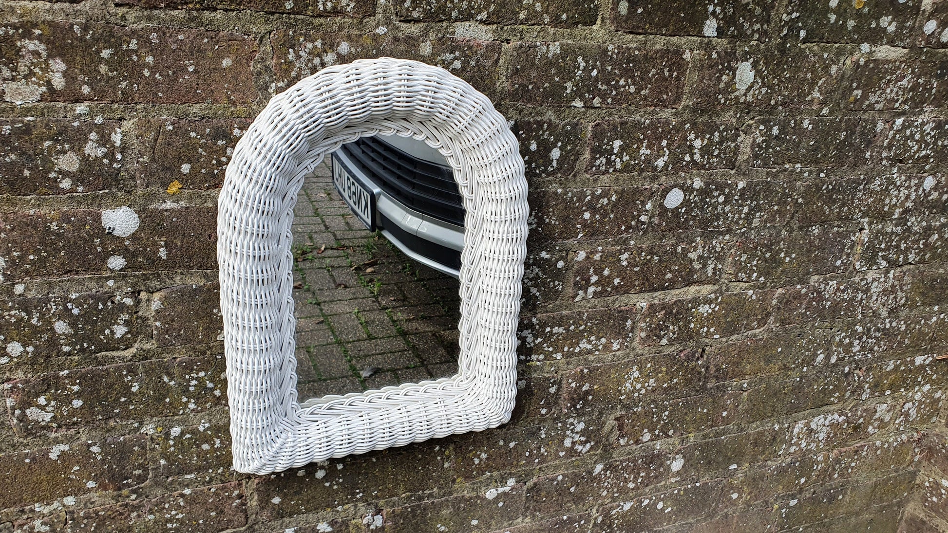 Arch Vintage Painted Wicker Wall Mirror in Farrow and Ball Wimborne White