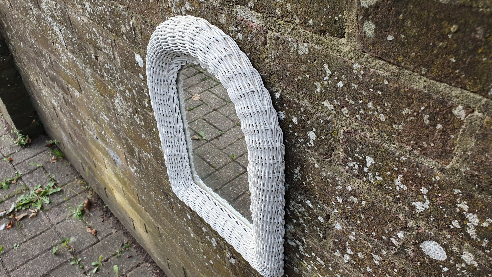 Arch Vintage Painted Wicker Wall Mirror in Farrow and Ball Wimborne White