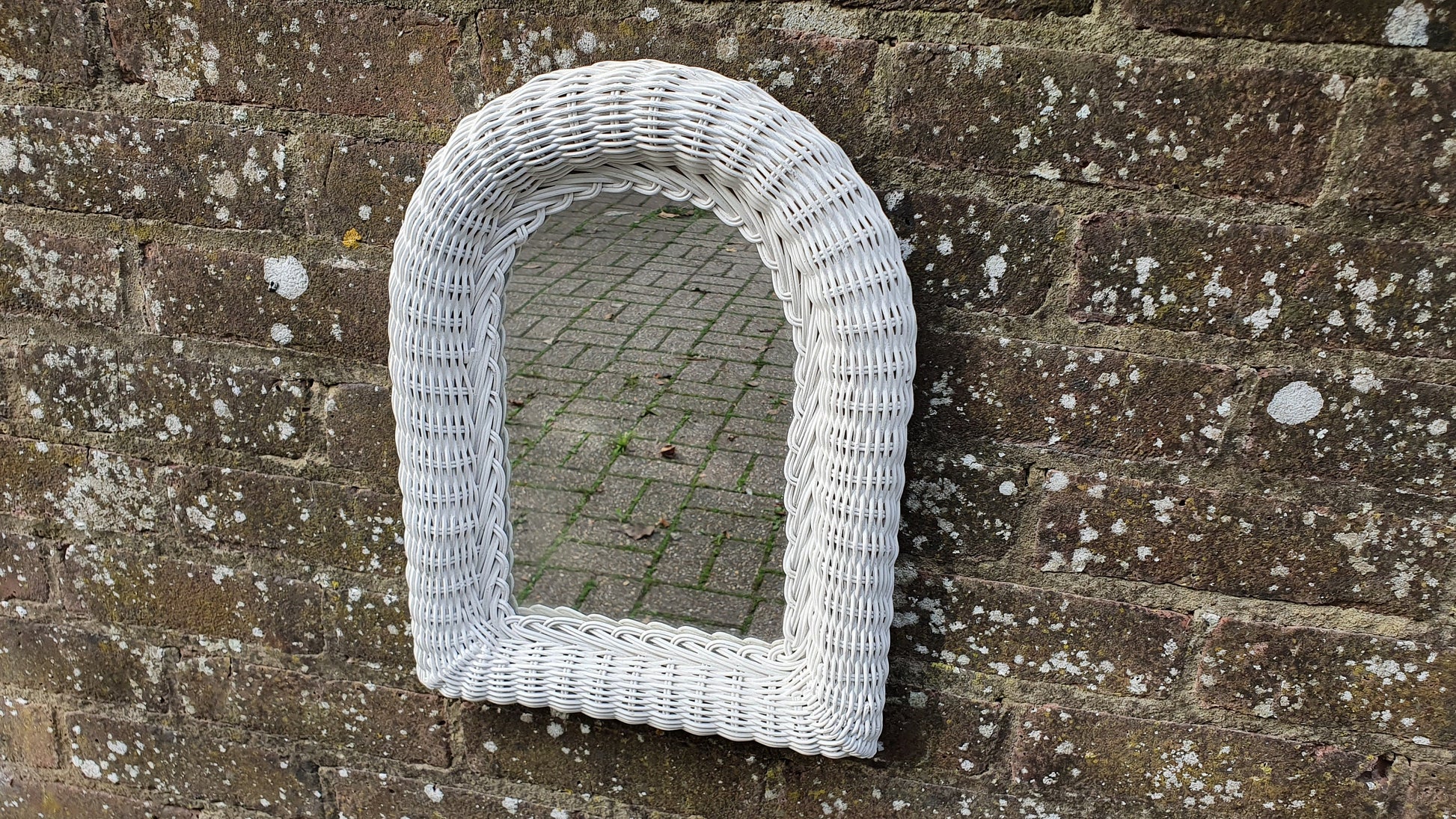 Arch Vintage Painted Wicker Wall Mirror in Farrow and Ball Wimborne White