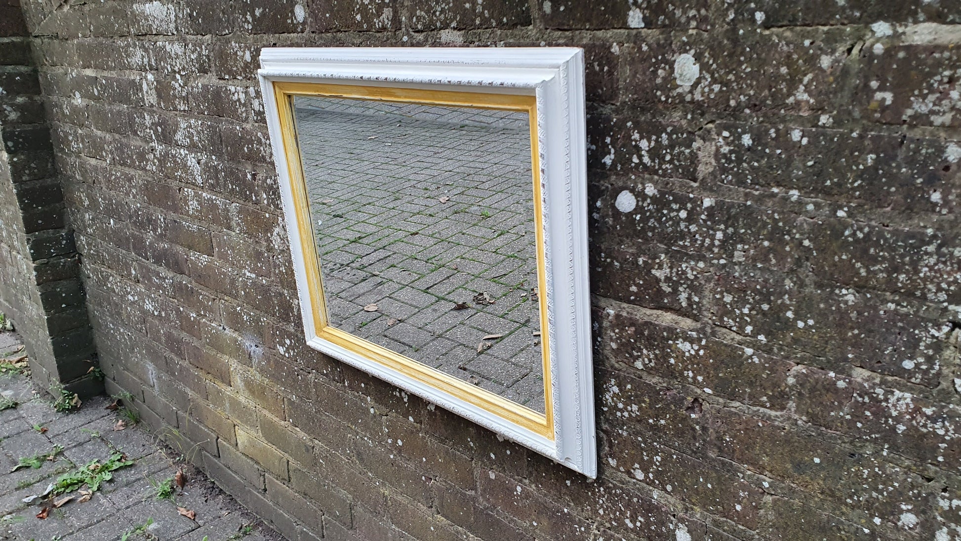 Vintage Painted Wall Mirror in Farrow and Ball Wimborne White Bespoke Hand Painted 63 x 53 cm Rectangle