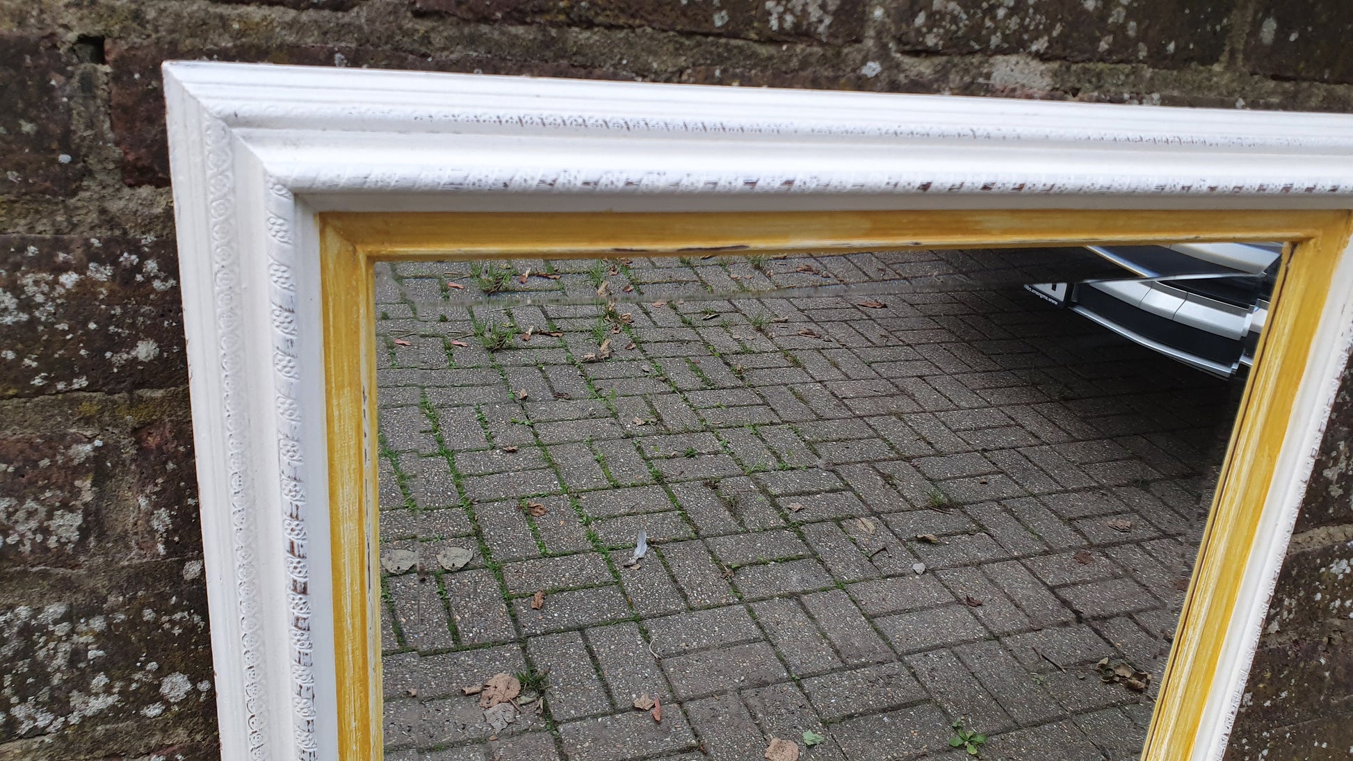 Vintage Painted Wall Mirror in Farrow and Ball Wimborne White Bespoke Hand Painted 63 x 53 cm Rectangle