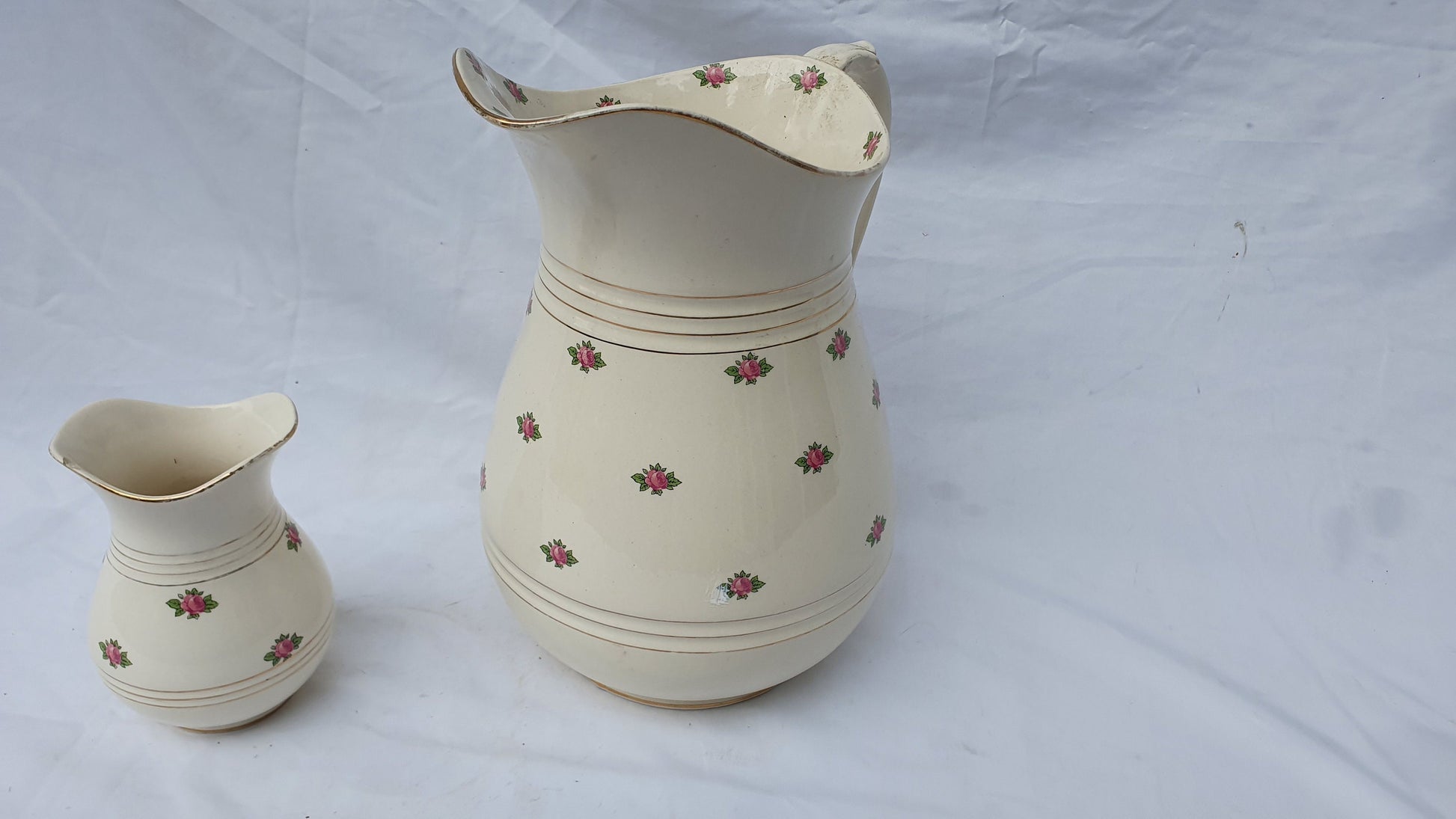 Vintage Floral Ewer Large Water Jug and Toothbrush Holder From Jug and Basin Set. Vase. Falcon Ware.
