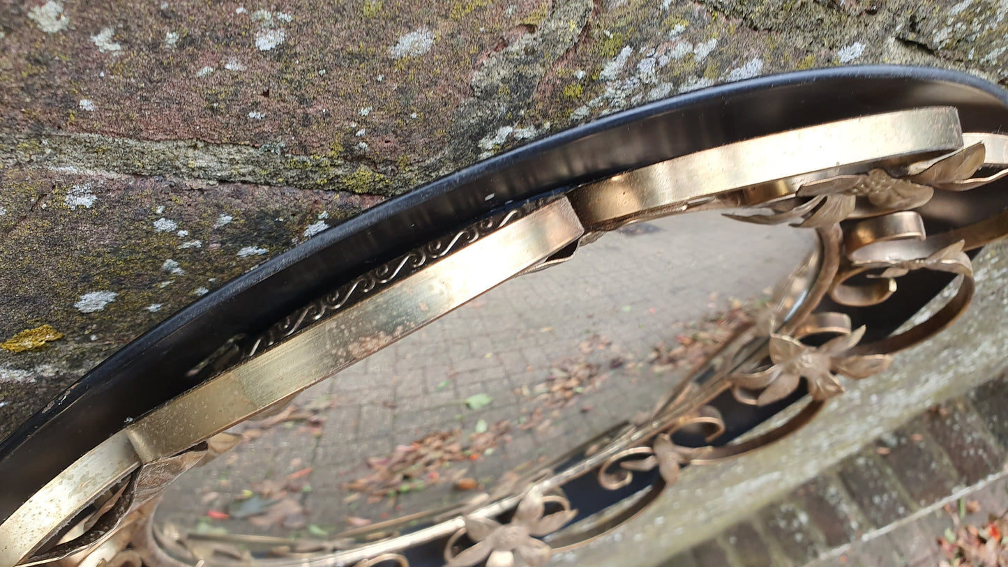 Vintage Retro Metal Black and Gold Convex Wall Mirror