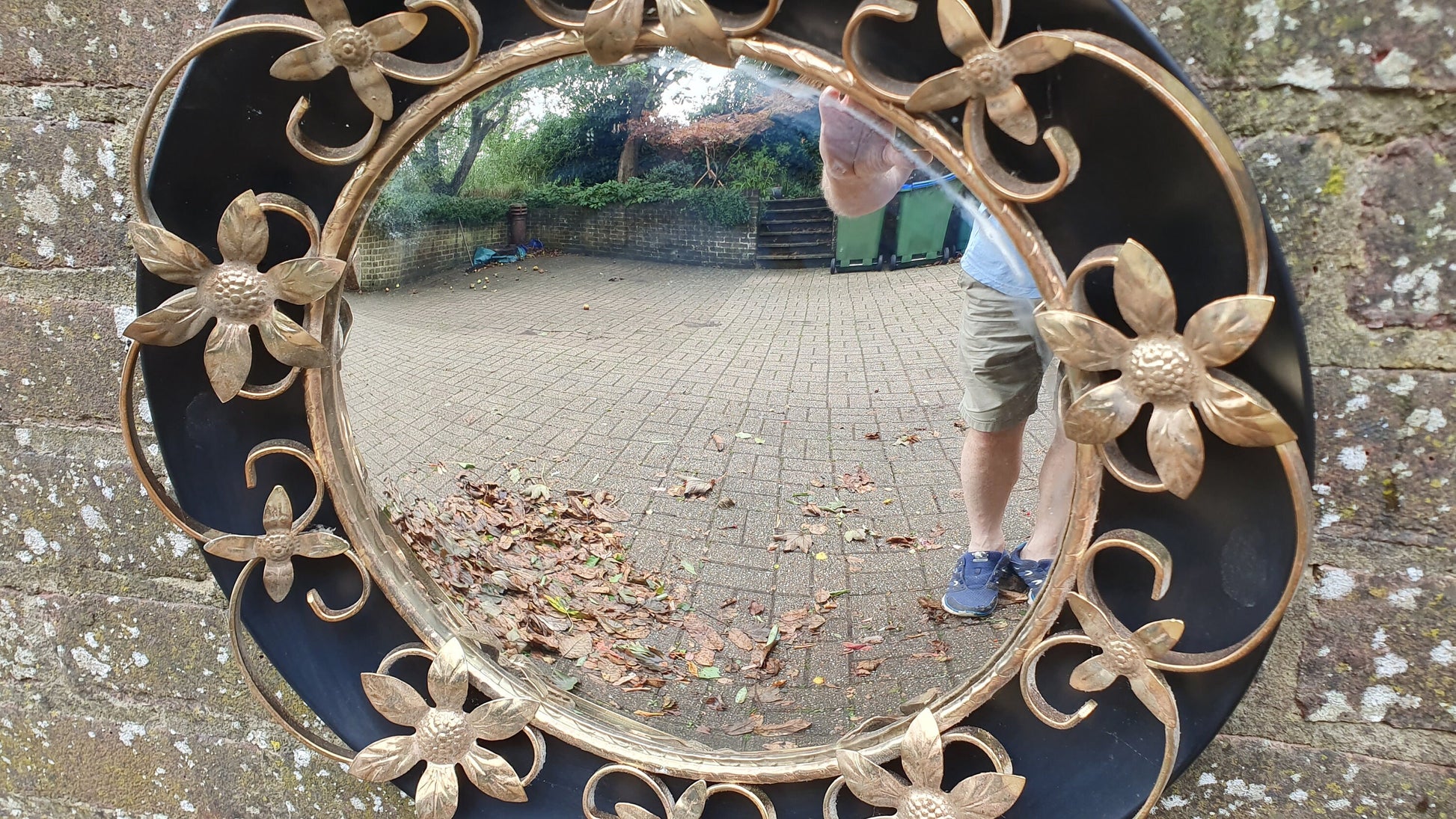 Vintage Retro Metal Black and Gold Convex Wall Mirror
