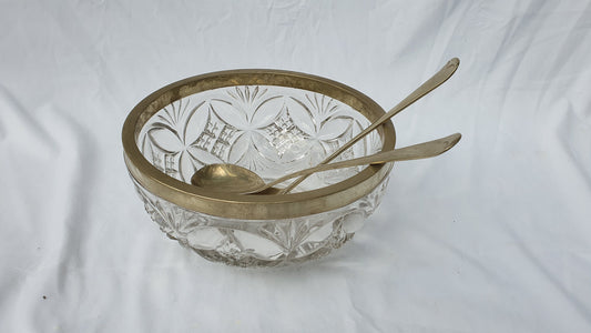 Stunning Vintage Decorative Pressed Glass Fruit Bowl with Plated Rim and Servers