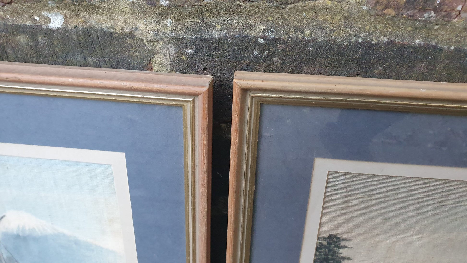 Set of 3 wonderful, subtle Japanese (Mount Fuji) original paintings on linen/material