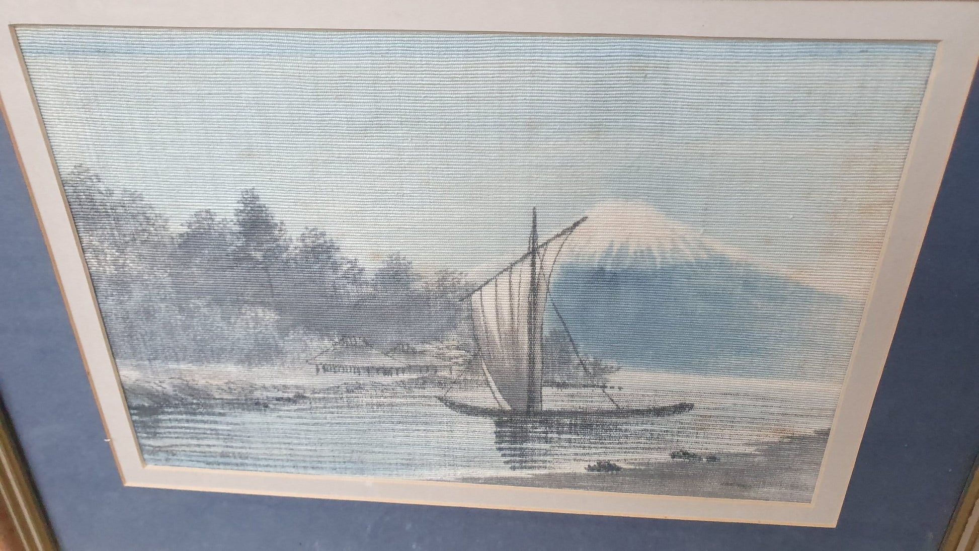 Set of 3 wonderful, subtle Japanese (Mount Fuji) original paintings on linen/material