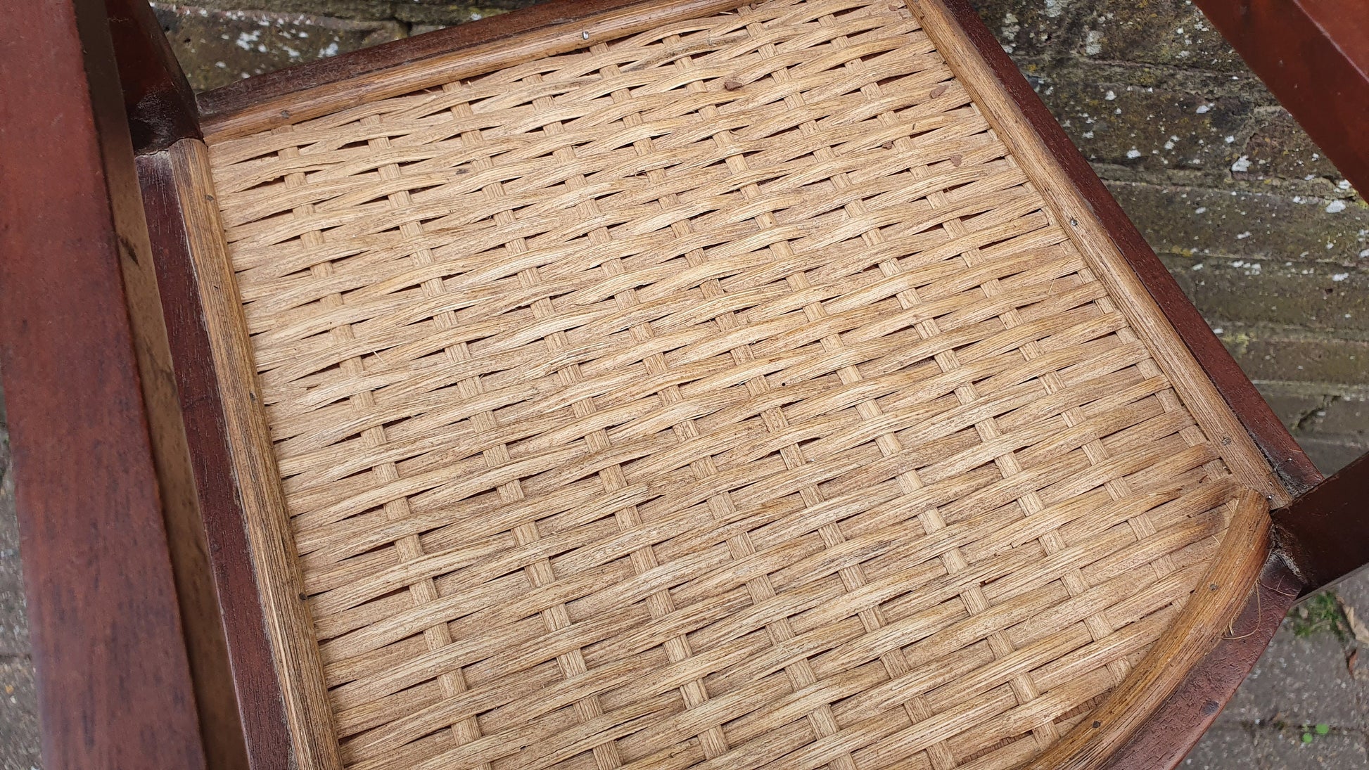 Vintage Mahogany and Rattan Thin Shelves Storage
