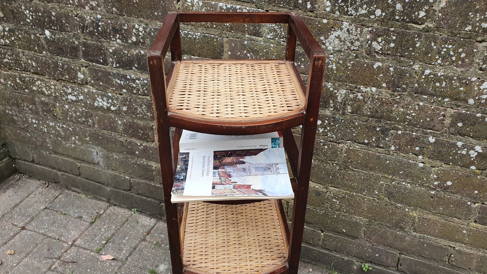 Vintage Mahogany and Rattan Thin Shelves Storage