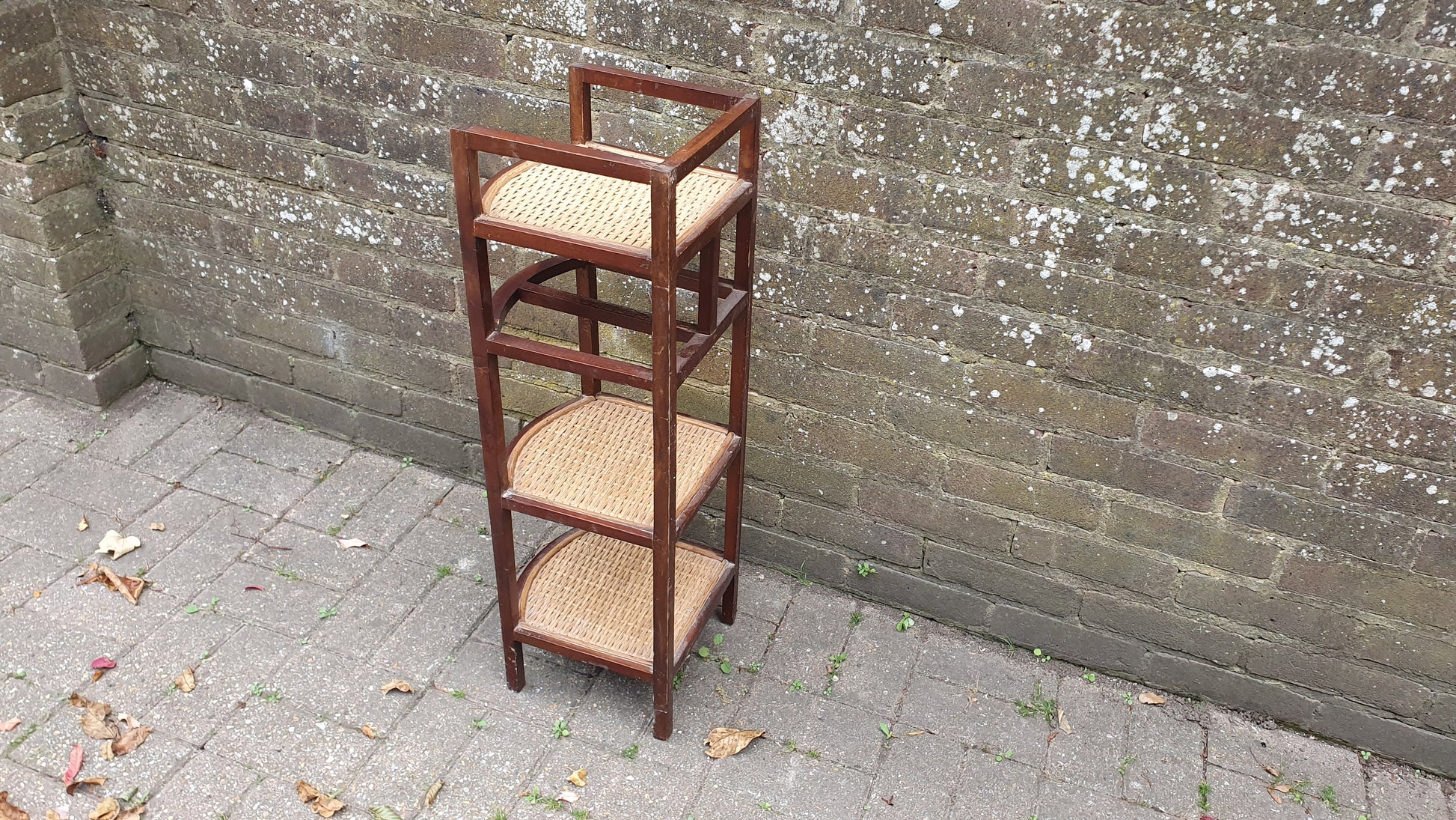 Vintage Mahogany and Rattan Thin Shelves Storage