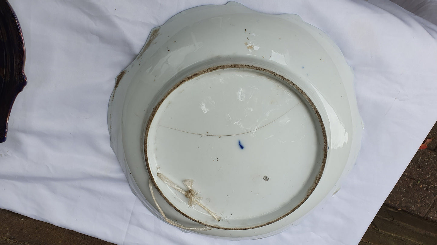 2 Pair Stunning Vintage Huge Cobalt Blue and Gold Picture Romantic Wall Plates Serving Bowls Early-20th Century