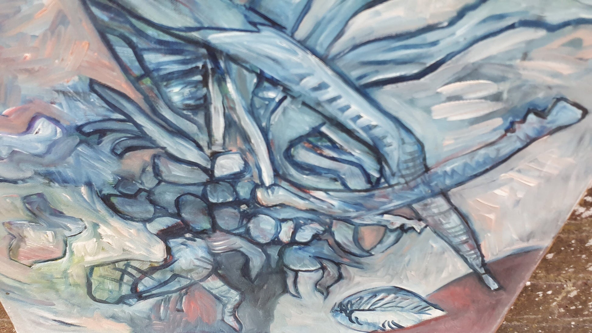 Quirky Vintage Abstract Oil Painting on Canvas Plants