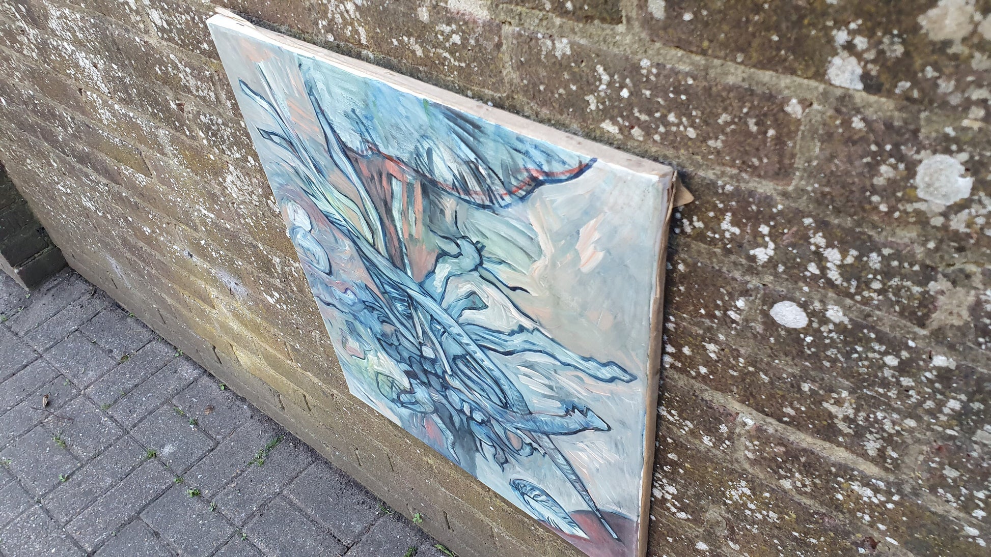 Quirky Vintage Abstract Oil Painting on Canvas Plants