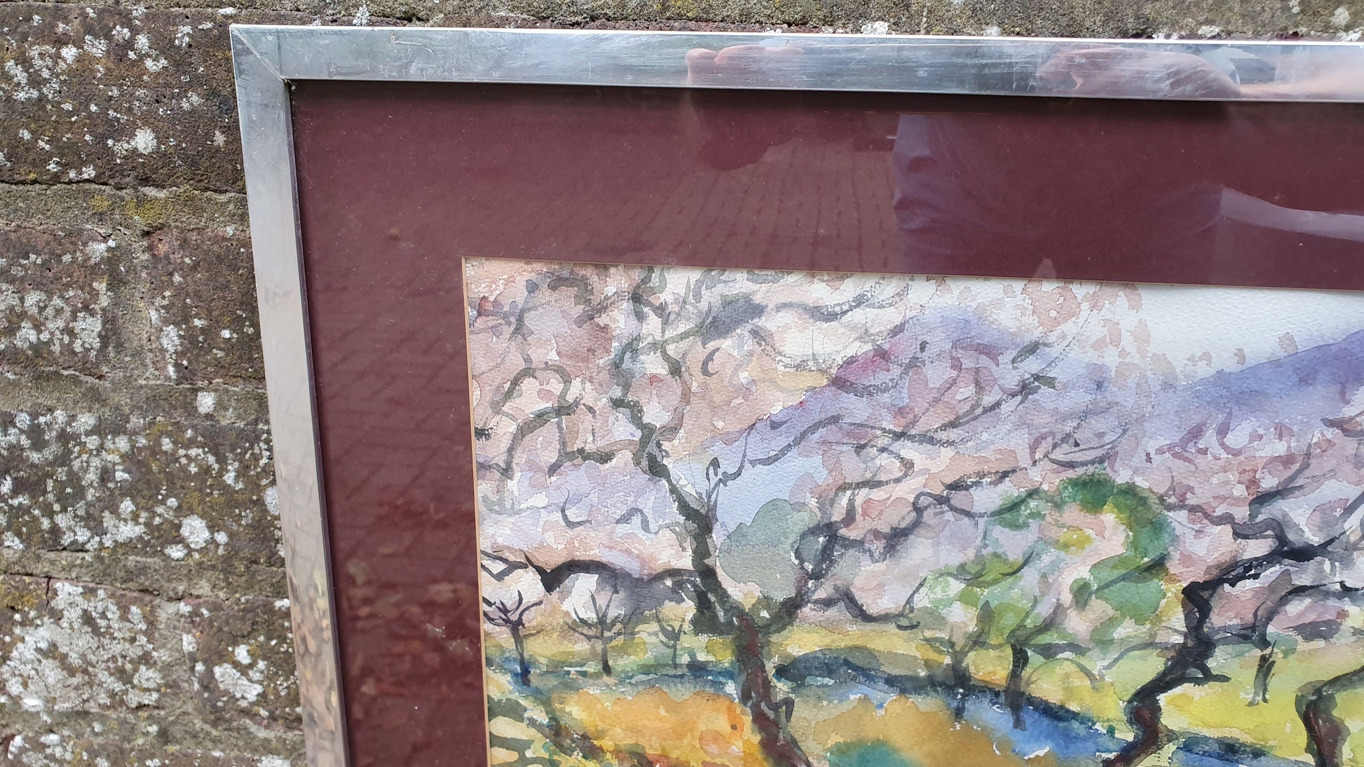 Vintage Abstract Original Watercolour Outback Trees and Creek Mavis Wilson Australia.