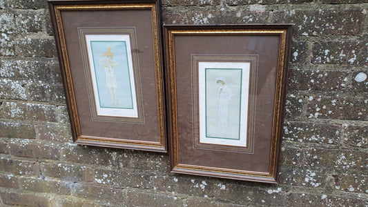Pair of ‘Sketch’ Fashion Prints in Sumptuous Picture Frames ‘Merci’ ‘Miss Red Cap’