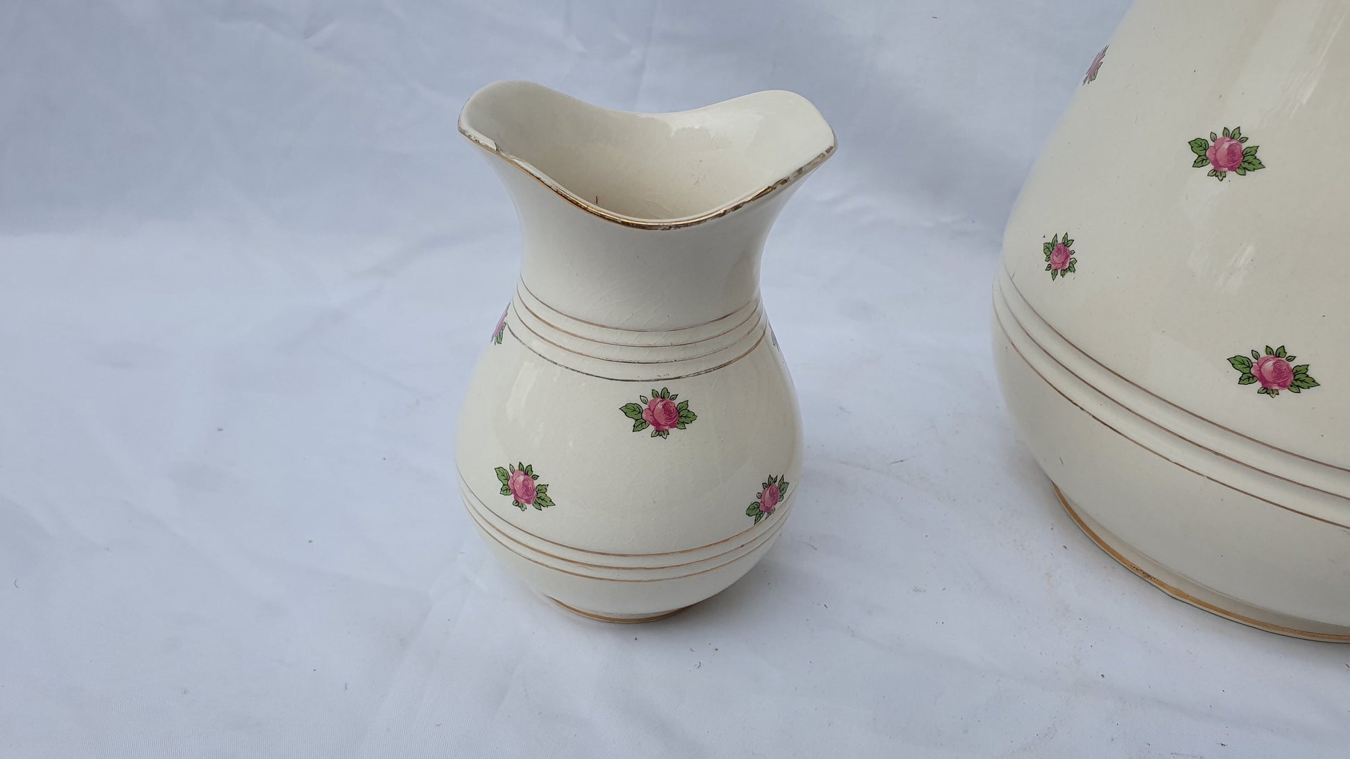 Vintage Floral Ewer Large Water Jug and Toothbrush Holder From Jug and Basin Set. Vase. Falcon Ware.