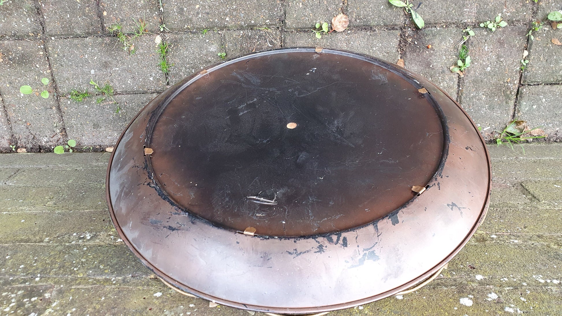 Vintage Retro Metal Red Pink Brown and Gold Convex Wall Mirror