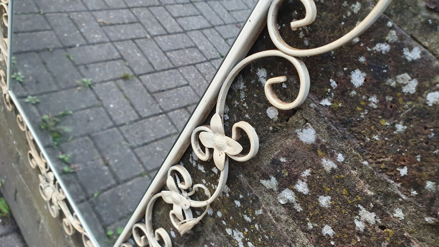 Large Classic 60’s Retro Large Metal Painted Cream Mirror. Flower Motif. 60’s Chic 81 x 45 cm