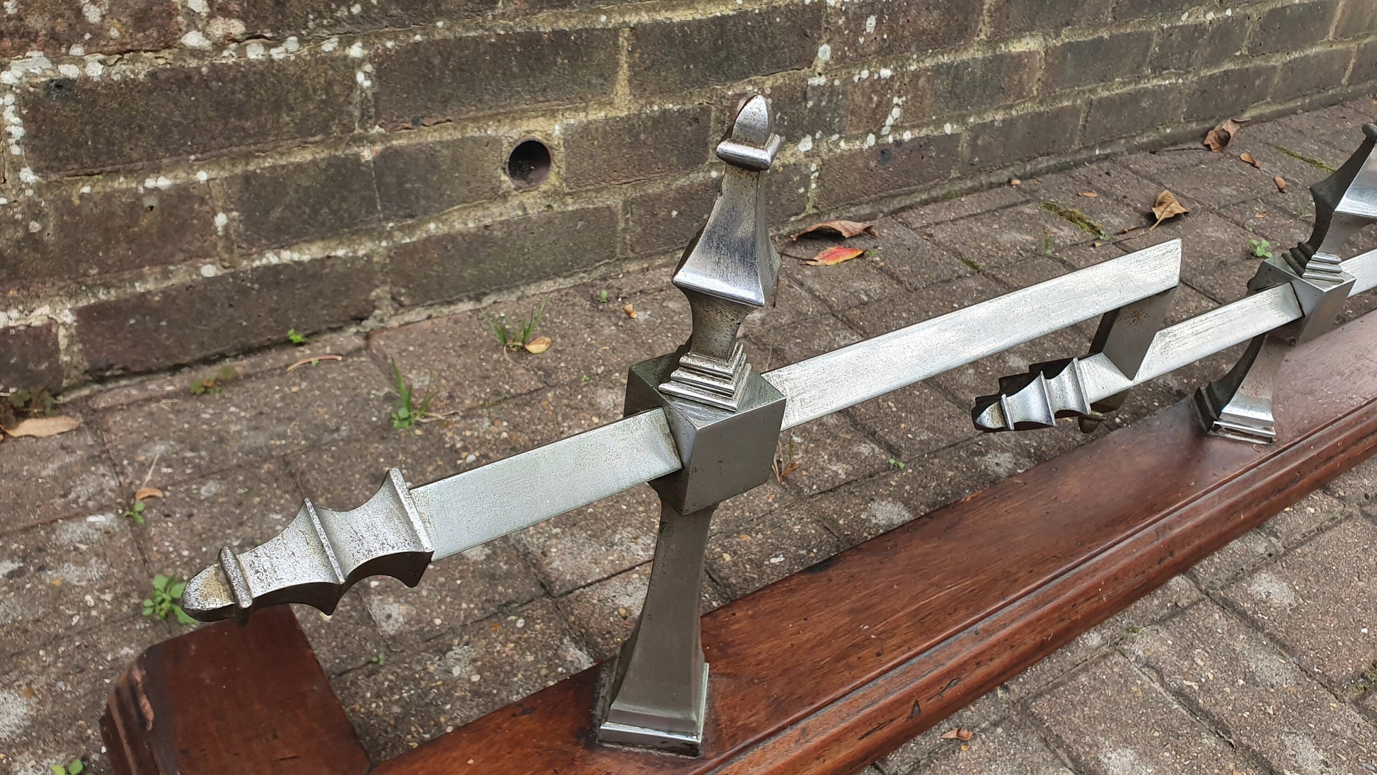 Large Vintage Chrome and Hardwood Fender Mid-European Gothic Arts and Crafts Art Nouveau Deco