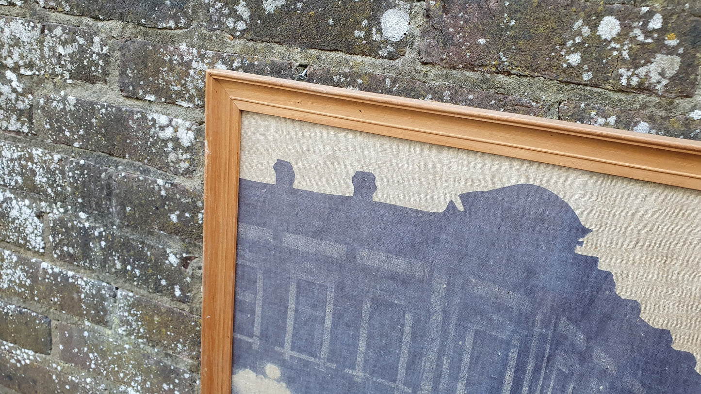 Multi-media print on linen/canvas - vintage, large, framed, glazed - townscape