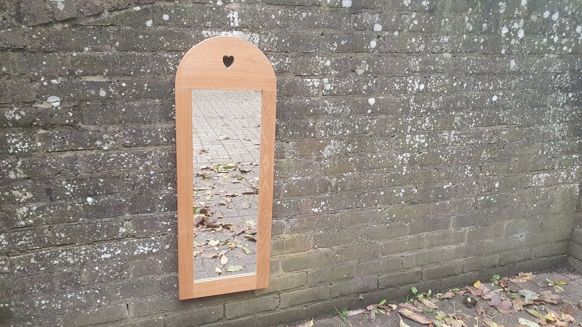 Top Quality Long Golden Ash or Oak Mirror with Heart Motif. Lover’s Mirror