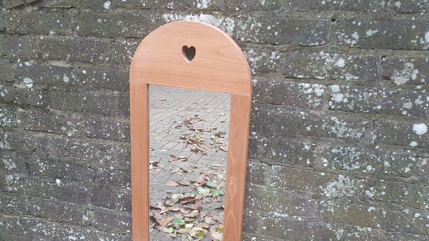 Top Quality Long Golden Ash or Oak Mirror with Heart Motif. Lover’s Mirror