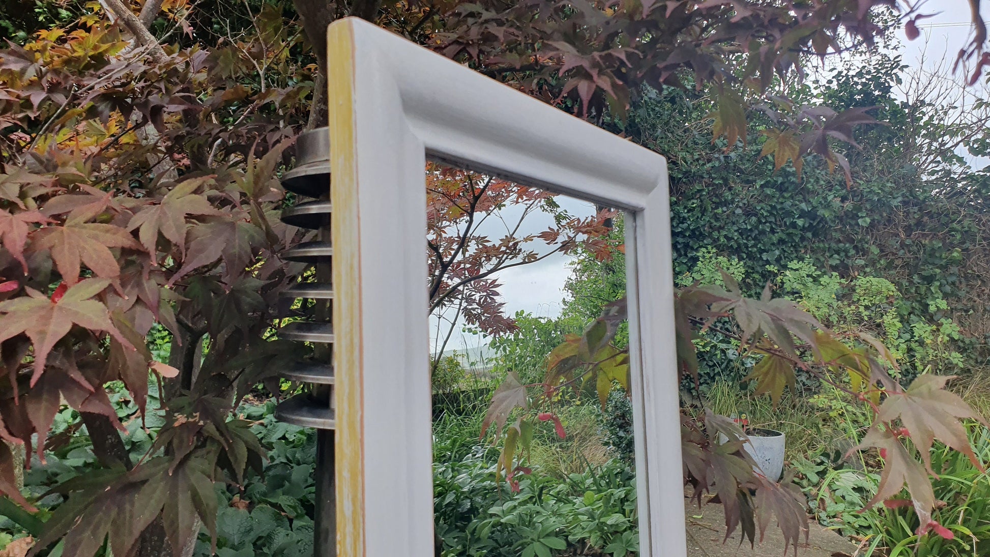 Vintage Painted Mirror in Farrow and Ball in ‘Ammonite’ Light Grey with Gold Highlights Hand Painted Bespoke Unique.