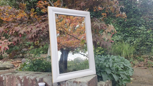 Vintage Painted Mirror in Farrow and Ball in ‘Ammonite’ Light Grey with Gold Highlights Hand Painted Bespoke Unique.
