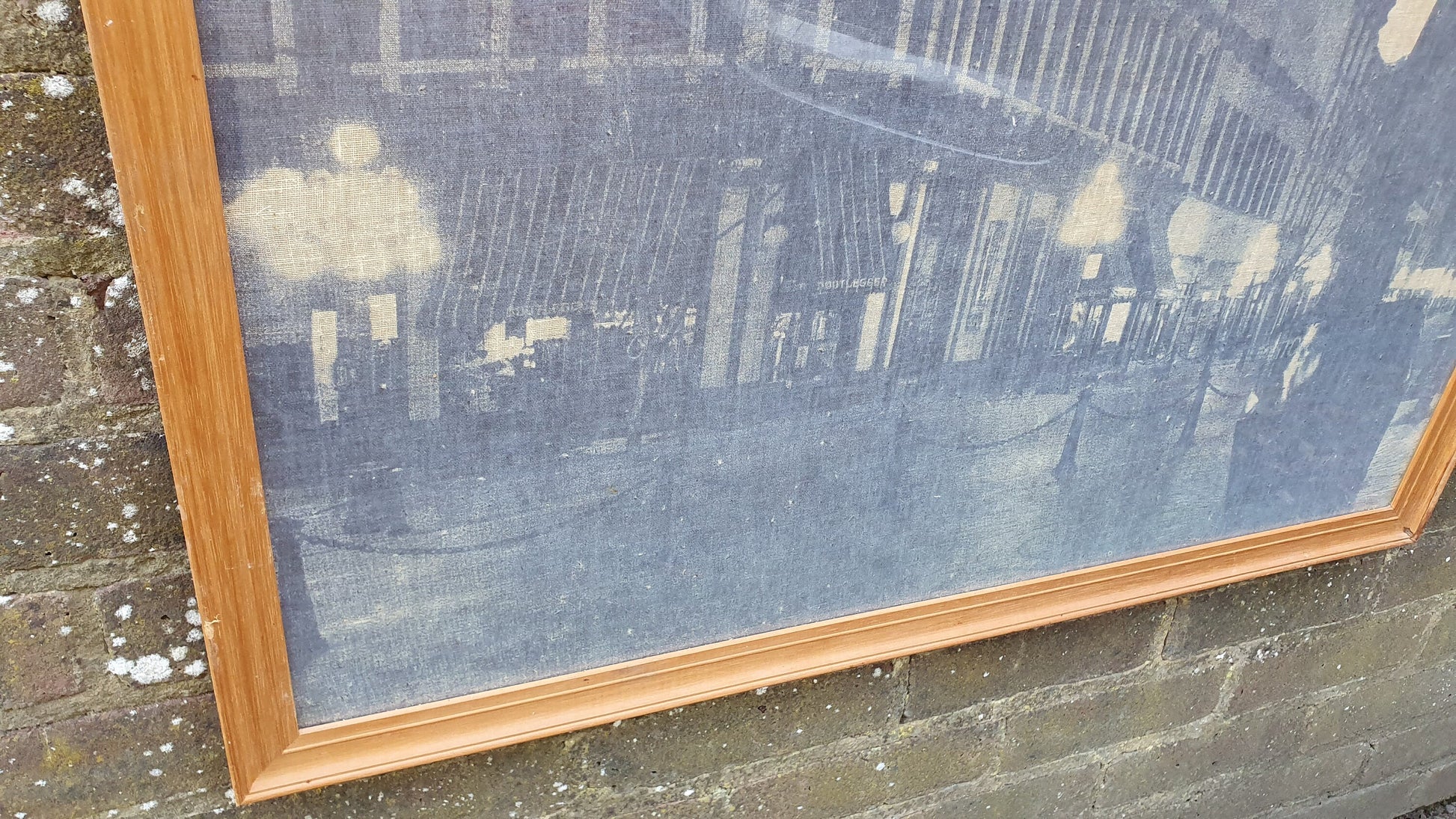 Multi-media print on linen/canvas - vintage, large, framed, glazed - townscape