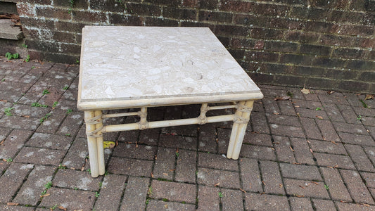 Vintage Painted Bamboo with Marble Top Coffee Table