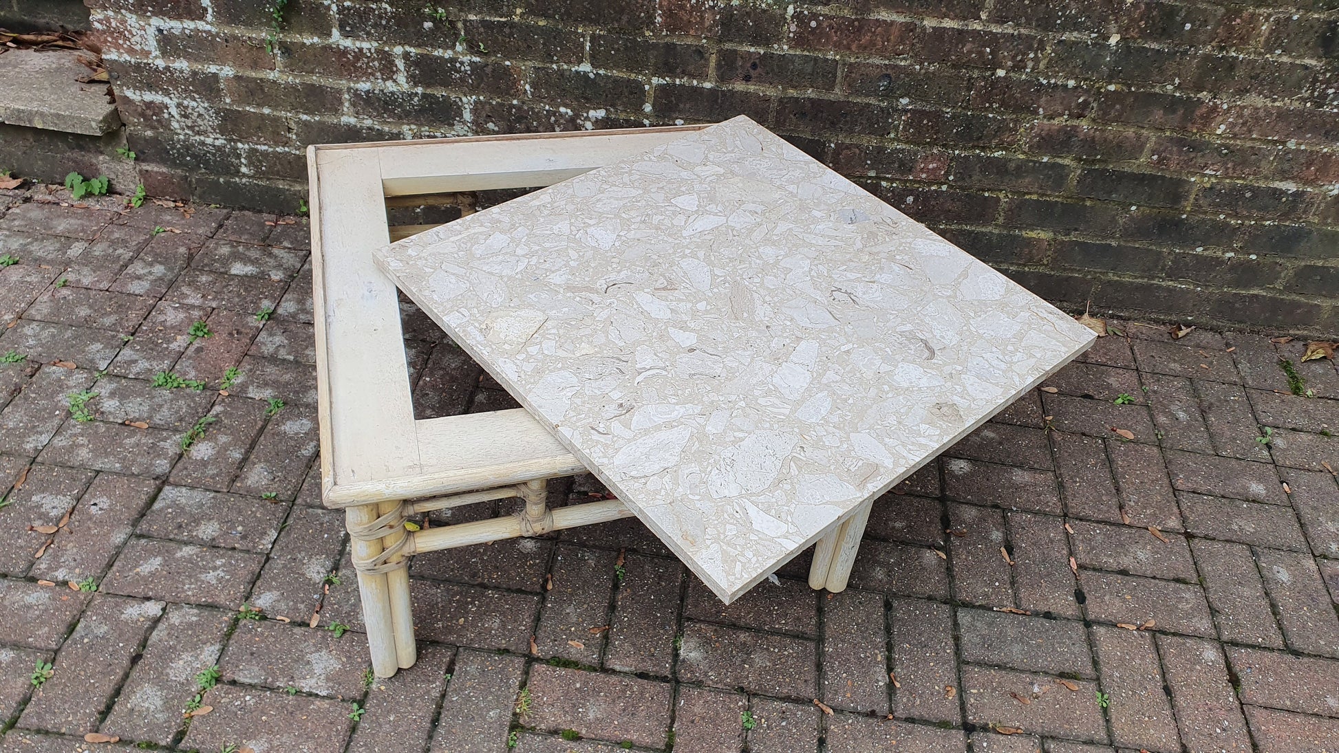 Vintage Painted Bamboo with Marble Top Coffee Table