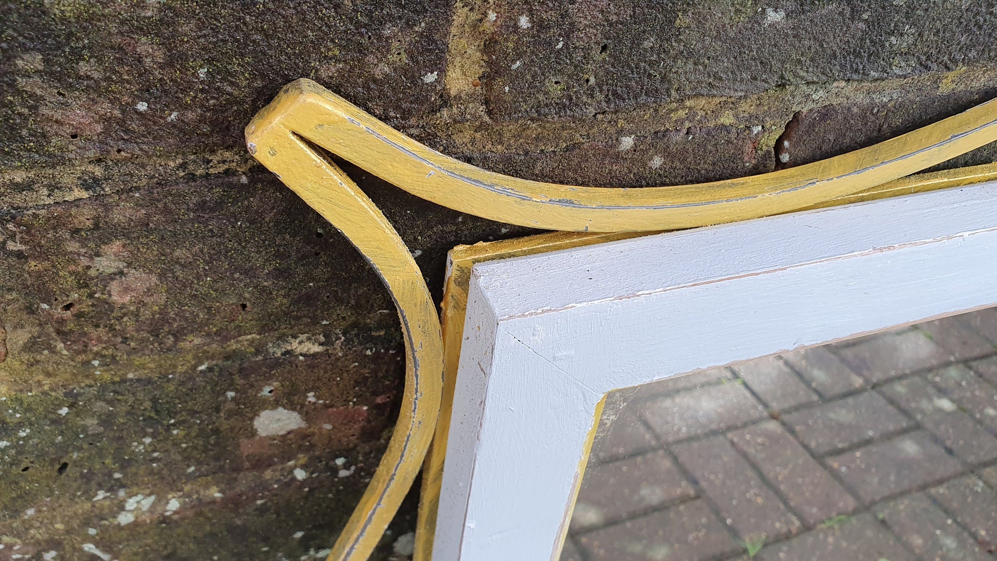 Huge Vintage Painted Metal and Gold Wall Over Mantel Mirror in Farrow and Ball Duck Egg Blue gold Highlights.
