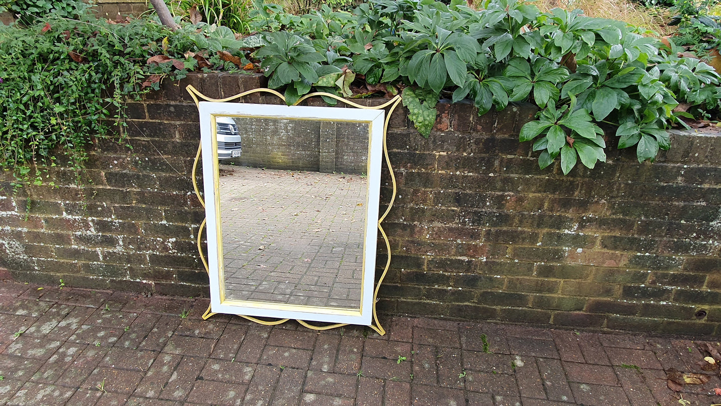 Huge Vintage Painted Metal and Gold Wall Over Mantel Mirror in Farrow and Ball Duck Egg Blue gold Highlights.