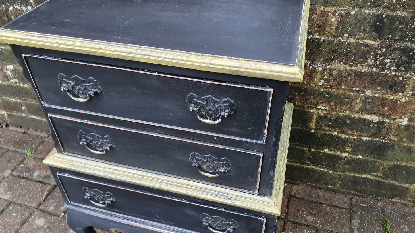 Vintage Occasional Bedside Chest of Drawers in Farrow and Ball ‘Pitch Black’ Cabriole Legs