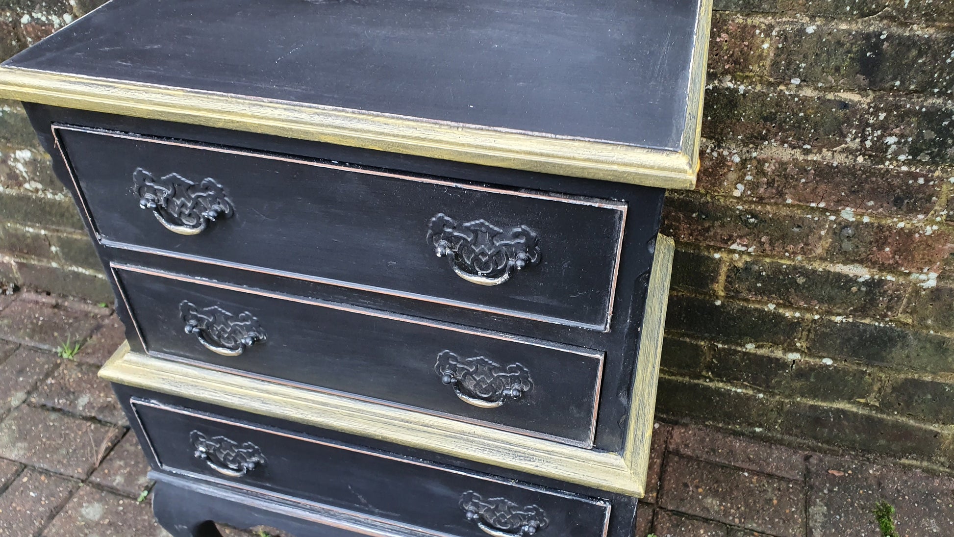 Vintage Occasional Bedside Chest of Drawers in Farrow and Ball ‘Pitch Black’ Cabriole Legs