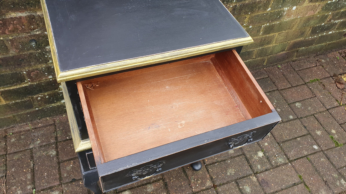 Vintage Occasional Bedside Chest of Drawers in Farrow and Ball ‘Pitch Black’ Cabriole Legs