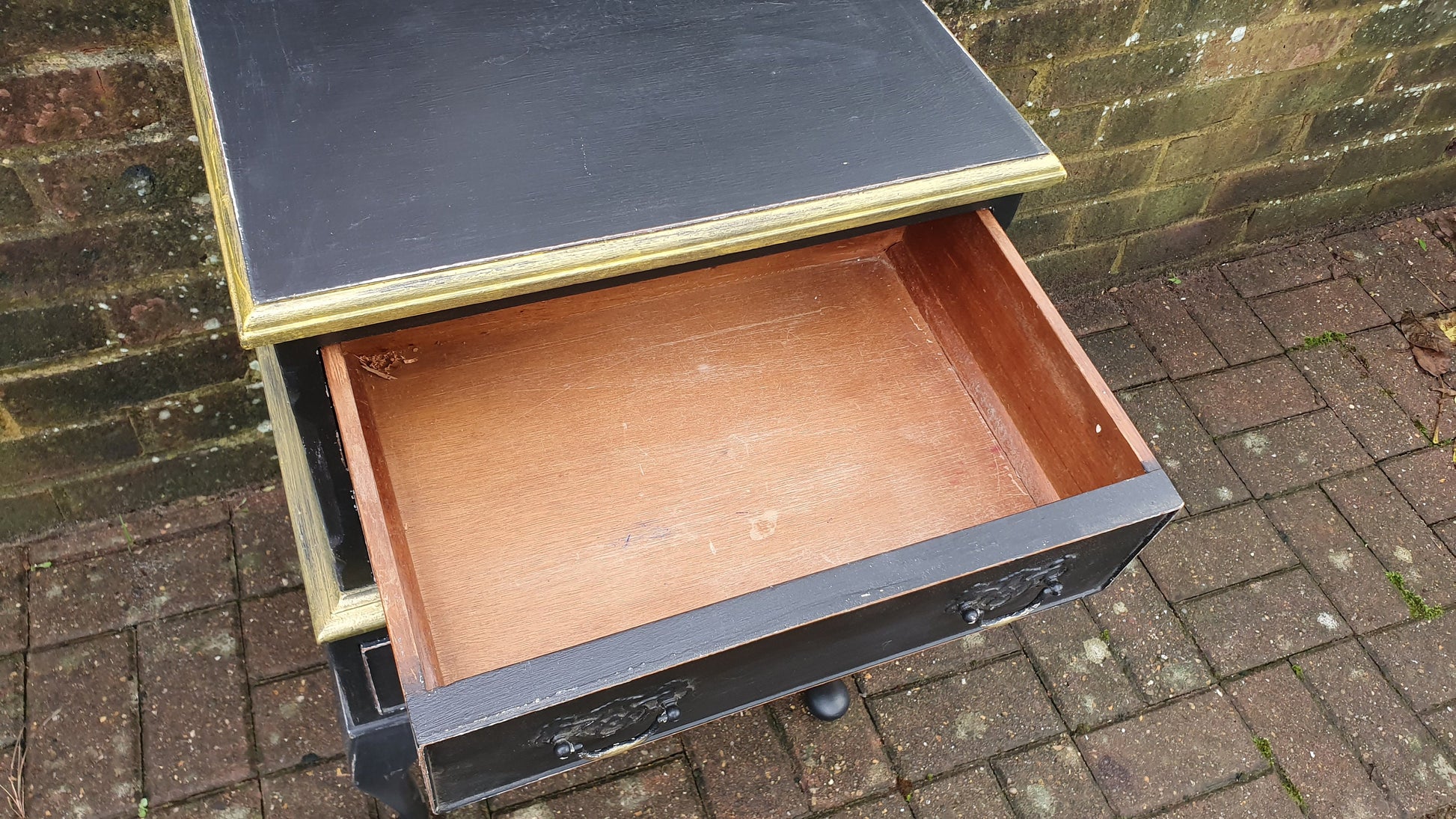 Vintage Occasional Bedside Chest of Drawers in Farrow and Ball ‘Pitch Black’ Cabriole Legs