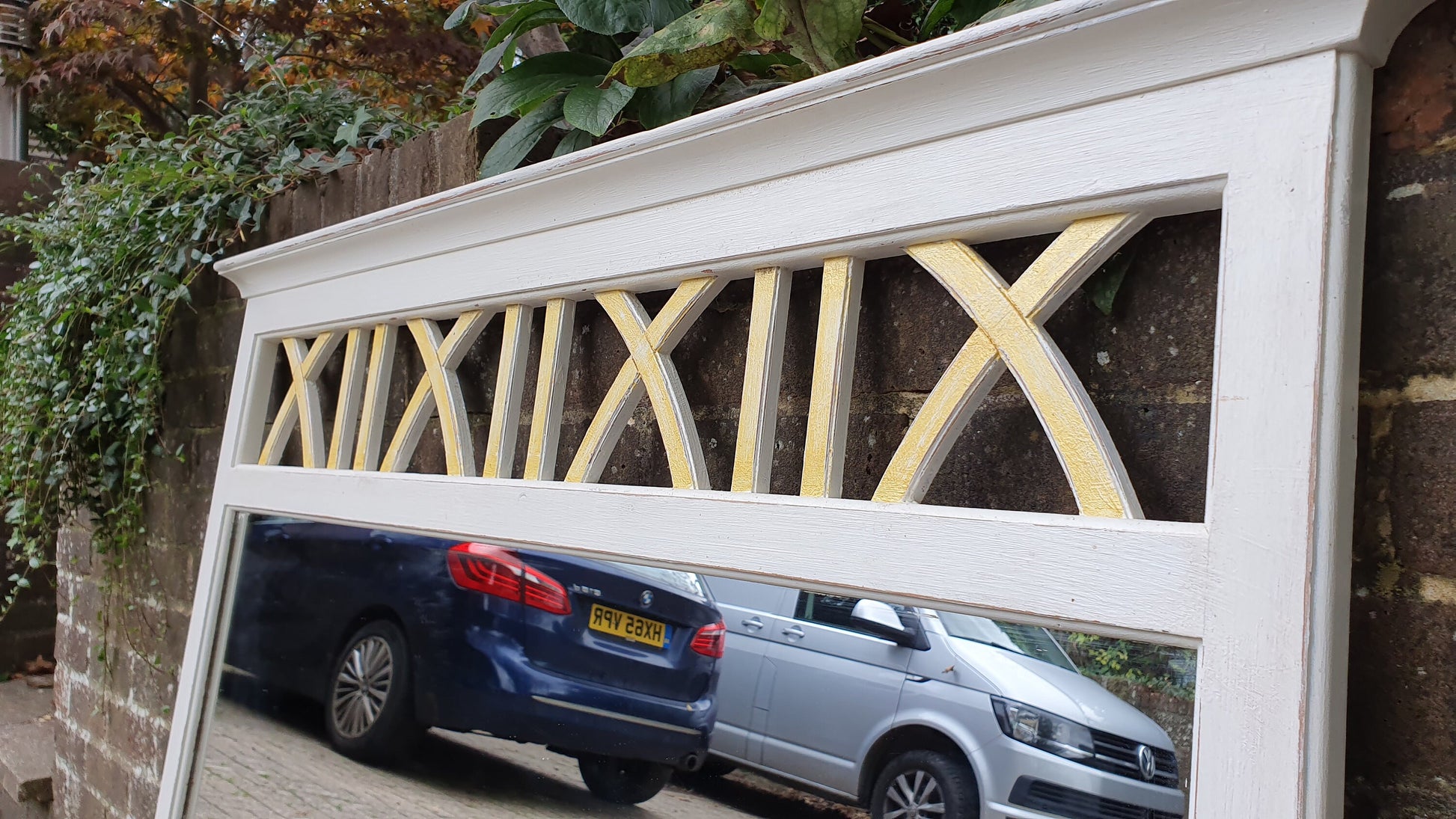 Superb Large Hand Painted Mirror Wall or Over Mantel in Farrow and Ball Gold Highlights.