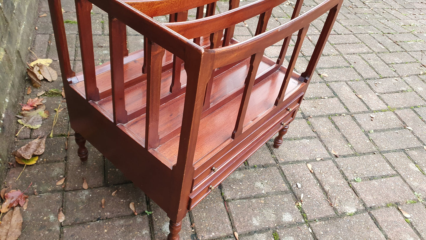 Teak Magazine Rack Canterbury Two Drawers.