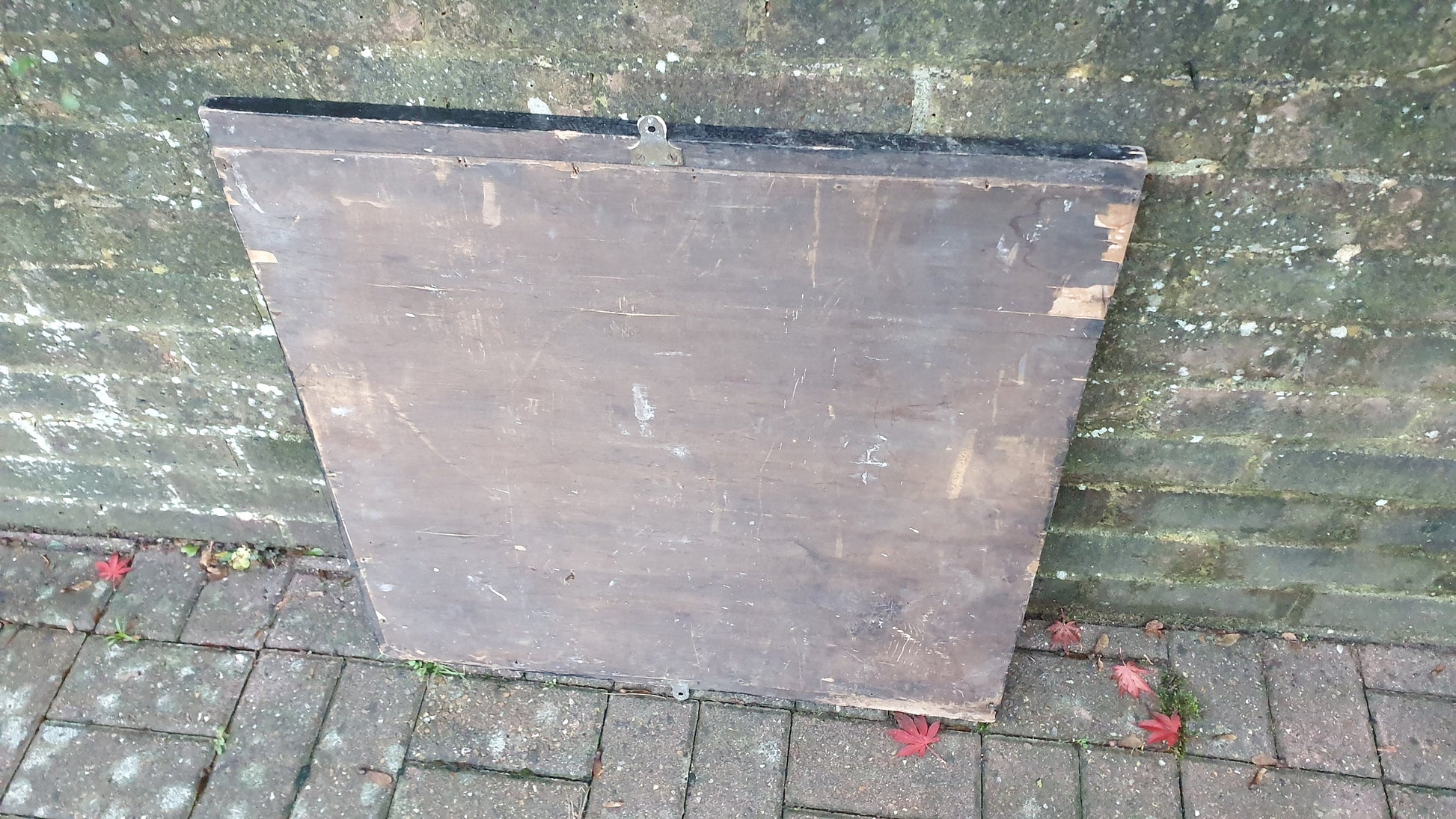 Large Vintage Very Early Oak Carved Mirror Painted Black