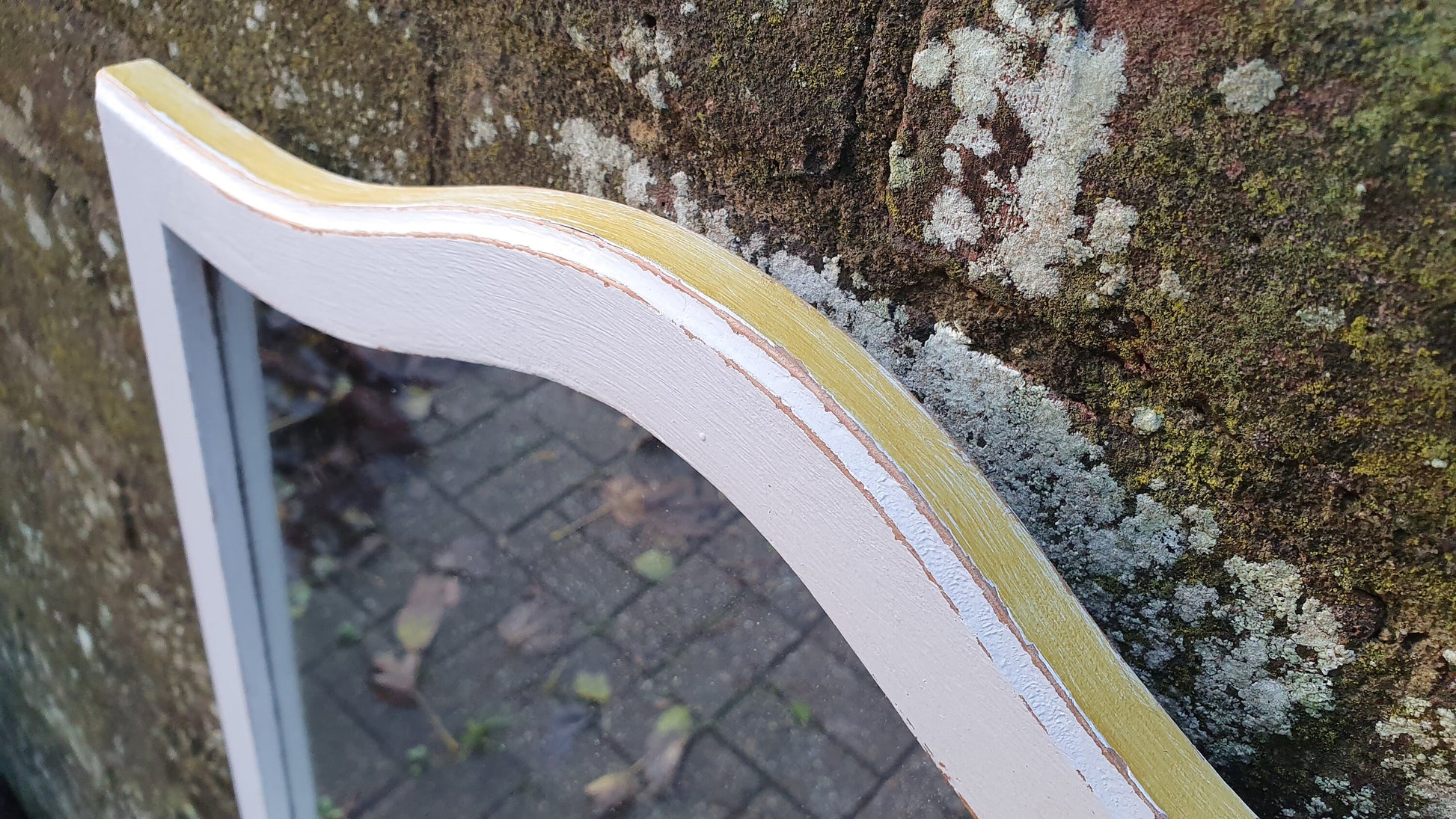 Vintage Painted Mirror in Farrow and Ball in ‘Ammonite’ Light Grey with Gold Highlights Hand Painted Bespoke Unique