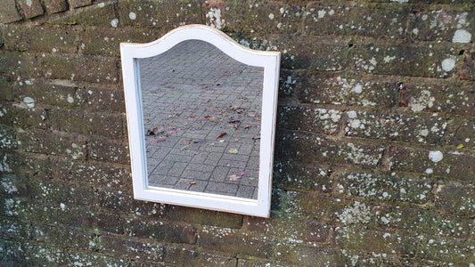 Vintage Painted Mirror in Farrow and Ball in ‘Ammonite’ Light Grey with Gold Highlights Hand Painted Bespoke Unique.