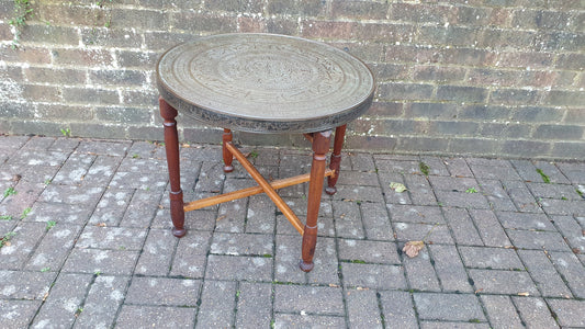 Large Vintage Hardwood and Brass Benares Coffee Occasional table