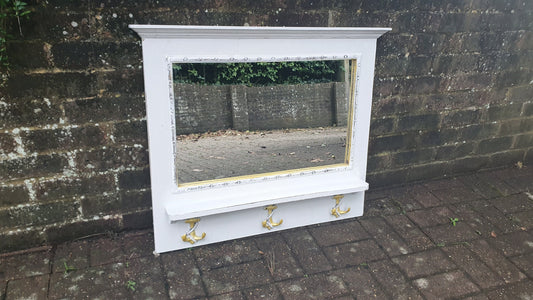 Vintage Mirror with Anchor Hooks in Farrow and Ball in ‘Ammonite’ Light Grey with Gold Highlights Hand Painted Bespoke Unique