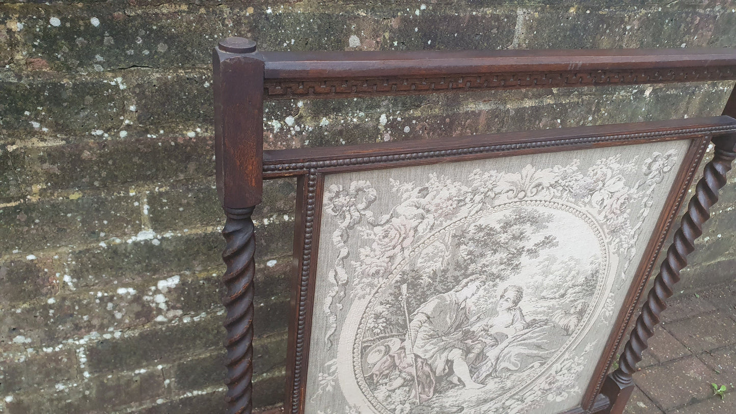 Vintage Oak Embroidered Print Fire Screen Barley Twist Supports