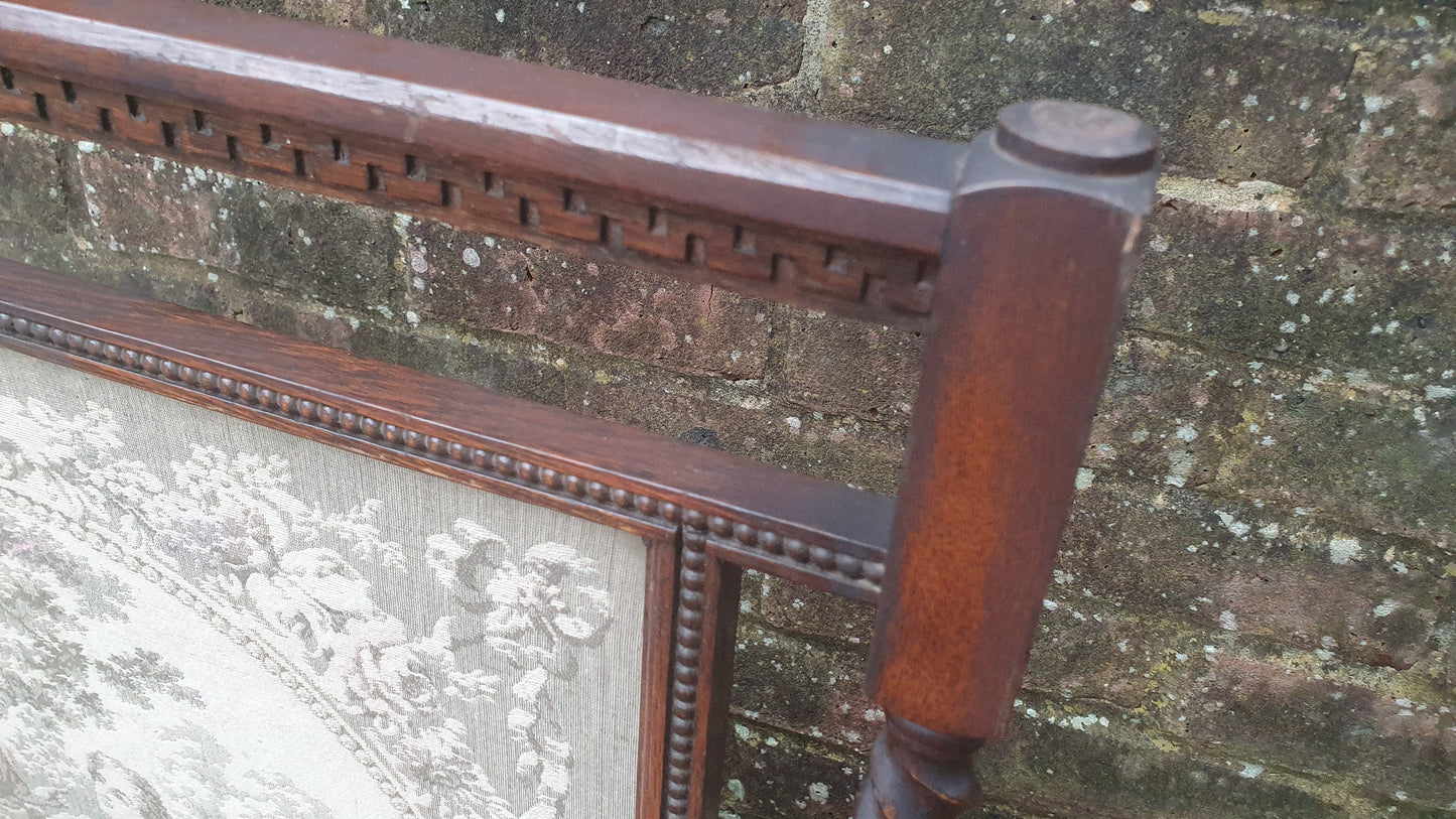 Vintage Oak Embroidered Print Fire Screen Barley Twist Supports