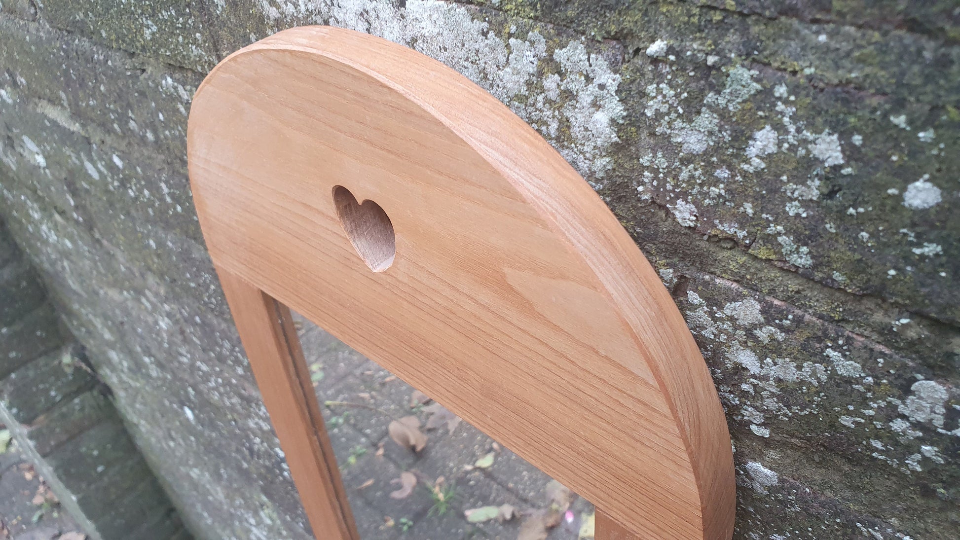 Top Quality Long Golden Ash or Oak Mirror with Heart Motif. Lover’s Mirror