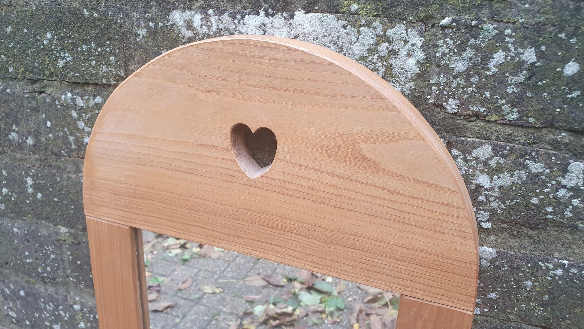 Top Quality Long Golden Ash or Oak Mirror with Heart Motif. Lover’s Mirror